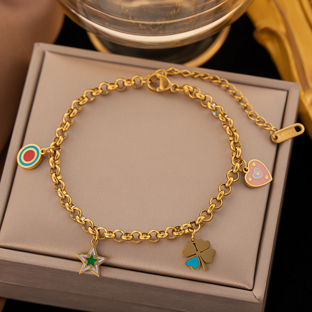 Color al por mayor Drip Oil Flower Heart Heart Titanium Bracelet de acero